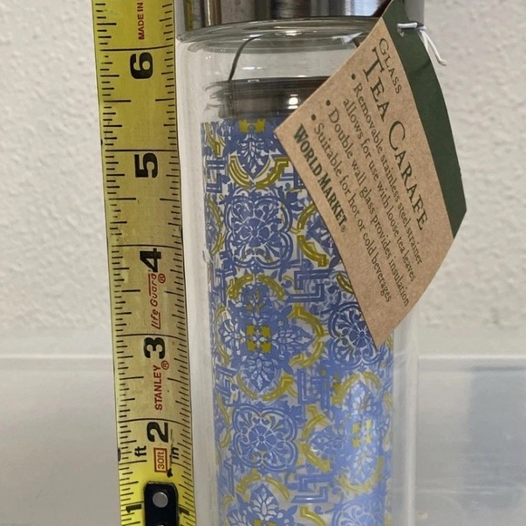 NWT Double Wall Glass Bottle Tea Infuser Flowers 300ml Travel Size World Market - Picture 6 of 7